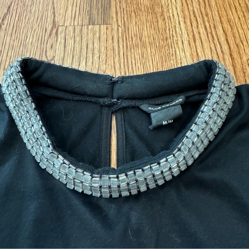 Club Monaco Black Beaded Collar Top